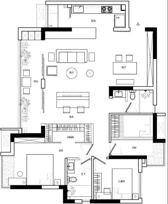 2人世界升級3口之家，兩區共用雙面柜，凈賺11㎡~ 