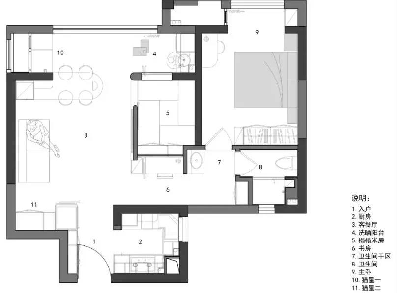 78㎡超極限規劃“貓咪樂園”，過道變書房，功能性max！