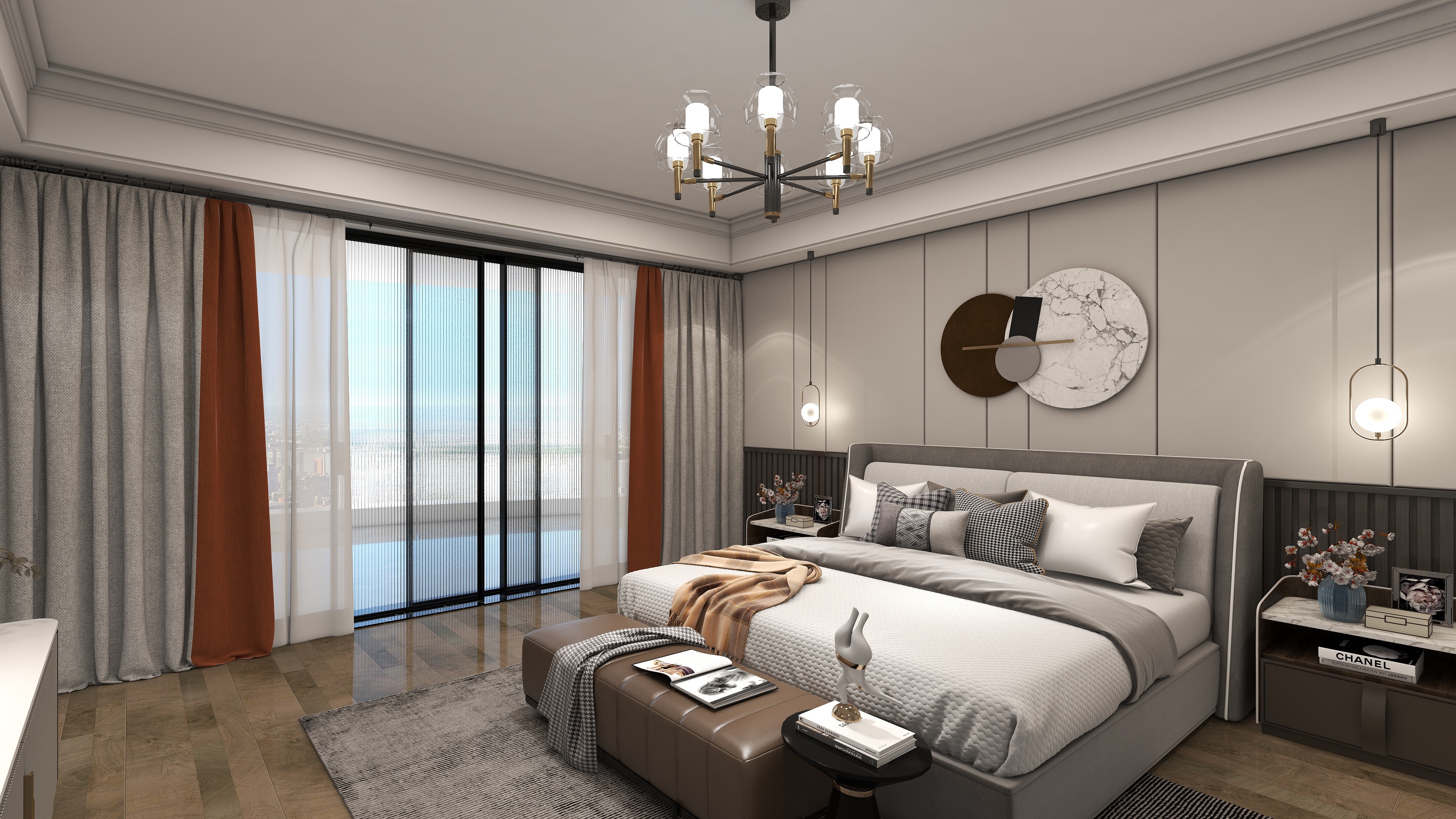 170平大三居，黑灰輕奢結合莫蘭迪色系，穩重不失潮流