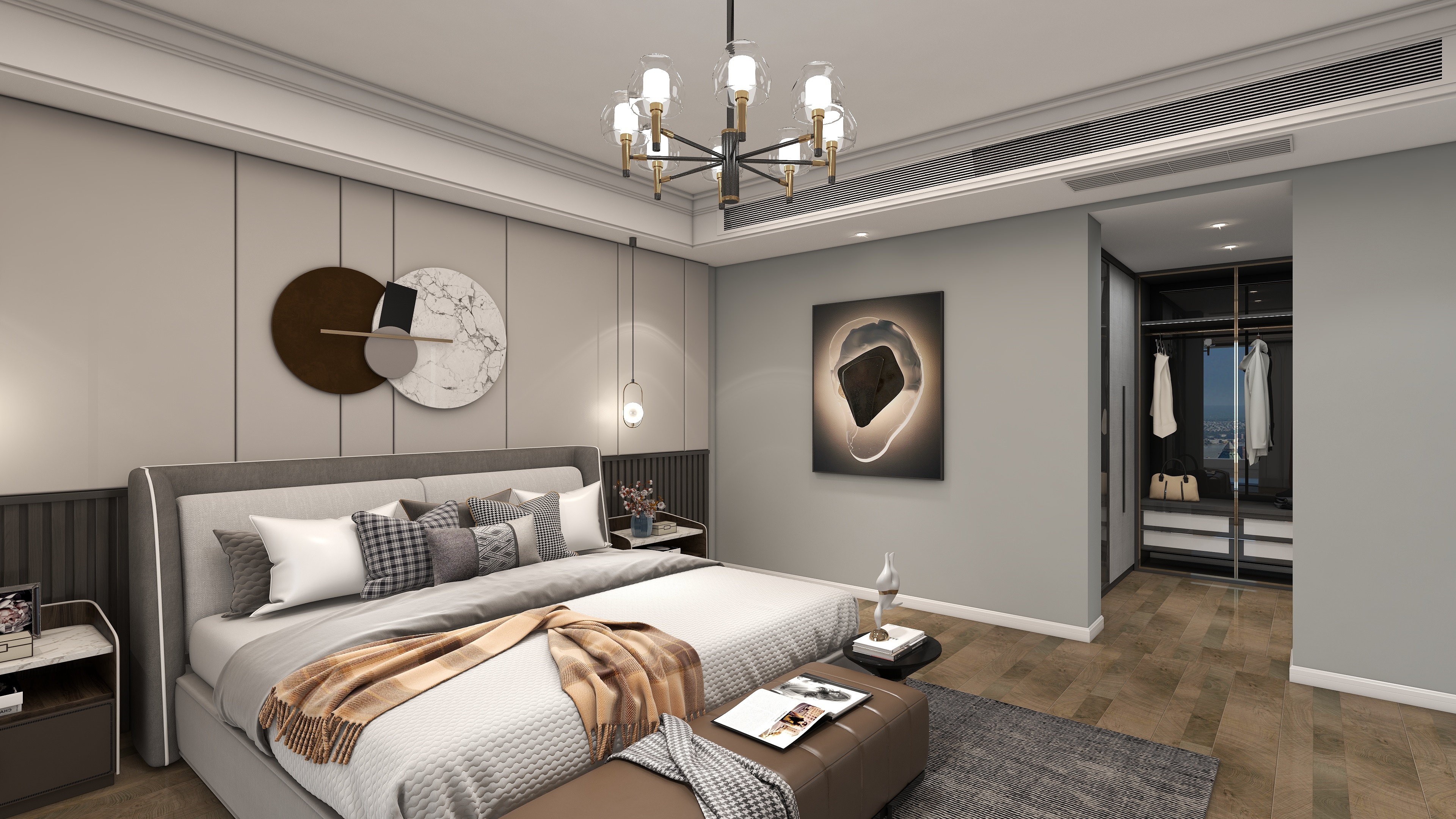 170平大三居，黑灰輕奢結合莫蘭迪色系，穩重不失潮流